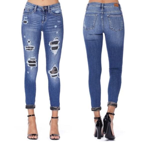 Judy Blue Women’s Camo Patch Skinny Jeans Distressed Size 7/28 JB82109MD - Picture 1 of 15